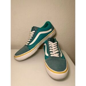 Vans Old Skool Pro Mens Sz 10 Deep Teal/Columbia/Yellow Skate Shoes Suede Canvas